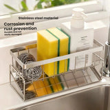 SinkMaster Stainless Steel Sink Caddy – Rust-Resistant Kitchen Sink Organizer | Sponge Holder with Drain Tray | Faucet Storage Rack & Dishcloth Holder