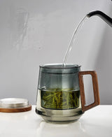 BrewLeaf 500ml Glass Tea Infuser Mug – Heat-Resistant Borosilicate Tea Cup | Wooden Handle & Lid | Reusable Tea Brewer