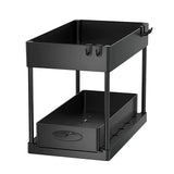 GlideVault Pull-Out Cabinet Organiser – Expandable 2-Tier Under Sink Storage Rack with Hooks & Utility Cup