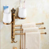 Aurora Foldable Towel Rail – Brushed Gold Aluminium Holder | Antique Engraved Luxury Bathroom Storage