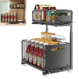 FlexCore Under-Sink Storage System – 2-Tier Pull-Out Cabinet Organiser | Adjustable Carbon Steel Sliding Rack