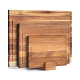 TimberCraft Acacia Wood Cutting Board Set – Solid Wood Cutting Boards | Knife-Friendly Surface | Kitchen Prep Boards with Storage Stand