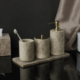 Valdore Emperador Marble Bathroom Accessories Set – 7-Piece Natural Stone Luxury Collection | Spa-Inspired Bathroom Décor