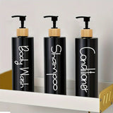 Nordelle Bamboo Refillable Dispenser Set – 3-Piece Bathroom Pump Bottle Collection for Shampoo, Soap & Lotion | Modern Spa-Inspired Storage