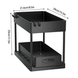 GlideVault Pull-Out Cabinet Organiser – Expandable 2-Tier Under Sink Storage Rack with Hooks & Utility Cup