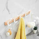 Novalith SARIHOSY Black Wooden Wall Hook Rack – 5-Hook Modern Coat & Towel Organiser | Wall-Mounted Storage for Bathroom, Kitchen & Hallway