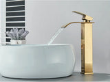 GoldenVista Waterfall Bathroom Faucet – Brushed Gold Basin Mixer Tap | Single Handle Sink Faucet | Modern Deck-Mounted Vanity Faucet