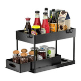 GlideVault Pull-Out Cabinet Organiser – Expandable 2-Tier Under Sink Storage Rack with Hooks & Utility Cup