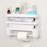 Velmora MultiFix 4-in-1 Wall-Mounted Kitchen Roll Holder – Self-Adhesive Organiser with Foil Cutter, Bottle Rack & Tissue Dispenser | Space-Saving Kitchen Storage System