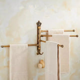 Aurora Foldable Towel Rail – Brushed Gold Aluminium Holder | Antique Engraved Luxury Bathroom Storage