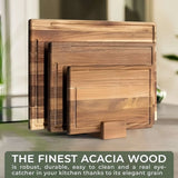 TimberCraft Acacia Wood Cutting Board Set – Solid Wood Cutting Boards | Knife-Friendly Surface | Kitchen Prep Boards with Storage Stand