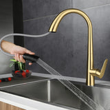 Aurevo Pull-Down Kitchen Mixer Tap – Brushed Gold Stainless Steel Faucet | Modern Hot & Cold Sink Sprayer