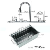 NoirFlow Smart Kitchen Sink Station – Gunmetal Stainless Steel Waterfall Sink | Digital Display Workstation Basin