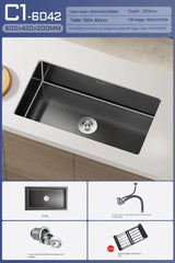 NoirCascade Waterfall Kitchen Sink Set – Black Stainless Steel Undermount Sink | Luxury Single Bowl Workstation