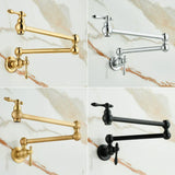 Aurelius Wall Pot Filler Tap – Brushed Gold Folding Kitchen Faucet | Luxury Brass Stove Filler