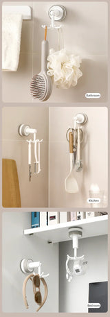 Velmora FlexiClaw 6-Arm 360° Rotating Suction Hook – No-Drill Multifunctional Wall & Cabinet Organiser | Space-Saving Bathroom, Kitchen & Bedroom Storage