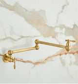 Aurelius Wall Pot Filler Tap – Brushed Gold Folding Kitchen Faucet | Luxury Brass Stove Filler