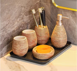 Hanaéri Ceramic Bathroom Accessories Set – Japanese-Inspired Luxury Vanity Collection | Vintage Spa Bathroom Décor