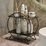 Bellavue Marble Vanity Organiser – Luxury 2-Tier Cosmetic Storage Stand | Gold & Black Bathroom Display Shelf