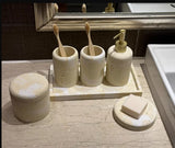 Ravellia Travertine Bathroom Accessories Set – Natural Stone Luxury Vanity Collection | Spa-Inspired Bathroom Décor