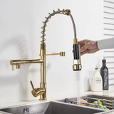 AuroraPull Luxe Kitchen Mixer – Pull-Down Nickel Gold Faucet | Luxury Brass Sink Tap