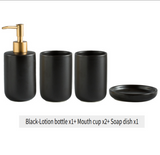 Nordelle Ceramic Bathroom Accessory Set – 4-Piece Scandinavian Vanity Collection | Minimalist Soap & Toothbrush Organiser