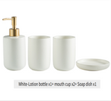 Nordelle Ceramic Bathroom Accessory Set – 4-Piece Scandinavian Vanity Collection | Minimalist Soap & Toothbrush Organiser