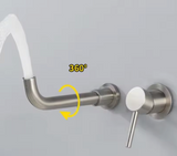 Velmor Wall Basin Mixer – Brushed Stainless Bathroom Faucet | Solid Brass Dual-Hole Sink Tap