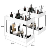 GlideVault Pull-Out Cabinet Organiser – Expandable 2-Tier Under Sink Storage Rack with Hooks & Utility Cup