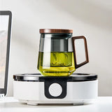 BrewLeaf 500ml Glass Tea Infuser Mug – Heat-Resistant Borosilicate Tea Cup | Wooden Handle & Lid | Reusable Tea Brewer
