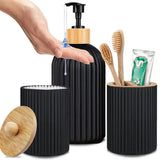 BambooZen Bathroom Accessory Set – 3-Piece Bamboo & Matte Storage Collection | Modern Countertop Organiser