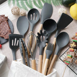 CulinaryCraft Silicone Utensil Collection – 12-Piece Kitchen Tool Set with Wooden Handles | Heat-Resistant Cookware Essentials