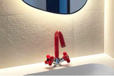 LuxeFlow Dual-Handle Brass Basin Mixer Tap – Rotatable Spout Bathroom Faucet with Ceramic Cartridge | Chrome Finish Luxury Sink Tap (Red & Green Accent Design)