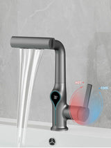AquaLuxe SmartCascade Basin Mixer – Digital Waterfall Bathroom Faucet | Adjustable LED Temperature Sink Tap