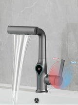 AquaSense Waterfall Basin Mixer – Digital Temperature Display Bathroom Faucet | Adjustable Luxury Sink Tap