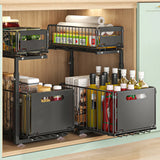 FlexCore Under-Sink Storage System – 2-Tier Pull-Out Cabinet Organiser | Adjustable Carbon Steel Sliding Rack