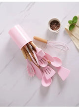 MaisonChef Silicone Utensil Set – 12-Piece Wooden Handle Cooking Tools | Heat-Resistant Kitchen Essentials
