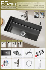NoirCascade Waterfall Kitchen Sink Set – Black Stainless Steel Undermount Sink | Luxury Single Bowl Workstation