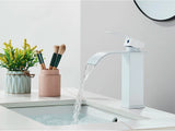 GoldenVista Waterfall Bathroom Faucet – Brushed Gold Basin Mixer Tap | Single Handle Sink Faucet | Modern Deck-Mounted Vanity Faucet