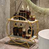 Bellavue Marble Vanity Organiser – Luxury 2-Tier Cosmetic Storage Stand | Gold & Black Bathroom Display Shelf