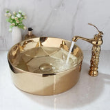 Aurielle Royale Vessel Sink Set – Hand-Painted Ceramic Basin with Gold Faucet & Pop-Up Drain
