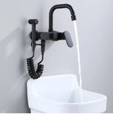 NoirFlow Wall-Mounted Mixer Tap – Matte Black Brass Faucet | 360° Swivel with Side Spray Attachment