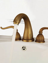 Kingswell Manor Basin Mixer – Antique Brass Widespread Bathroom Tap | Classic Dual Handle Vanity Faucet