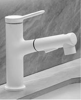 PureGlide Pull-Out Basin Mixer – White Brushed Bathroom Faucet | Modern Brass Sink Tap