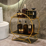 Bellavue Marble Vanity Organiser – Luxury 2-Tier Cosmetic Storage Stand | Gold & Black Bathroom Display Shelf