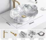 MarbleLuxe Ovalis Vessel Sink – Marble Pattern Ceramic Countertop Basin
