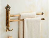 Aurora Foldable Towel Rail – Brushed Gold Aluminium Holder | Antique Engraved Luxury Bathroom Storage