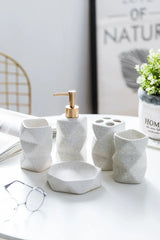 NordicSerenity Ceramic Bathroom Accessory Set – 4-Piece Scandinavian Countertop Collection | Minimalist Bathroom Décor
