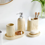 EleganceLine Luxury Resin Bathroom Accessory Set – 5-Piece Engraved Countertop Collection | Modern Classic Bathroom Décor