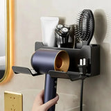 AeroNest No-Drill Hair Dryer Organiser – Dual-Layer Wall Storage Rack | Space-Saving Bathroom Styling Holder